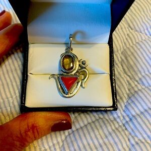 YOGINI Custom Made 925 Tourmaline and coral gem stones OHM Symbol Pendant